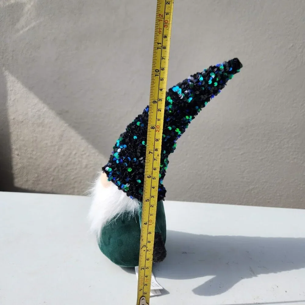 Christmas Decor Sequined Hat Gnome Green Weighted Plush Stuffed Animal Plushie N